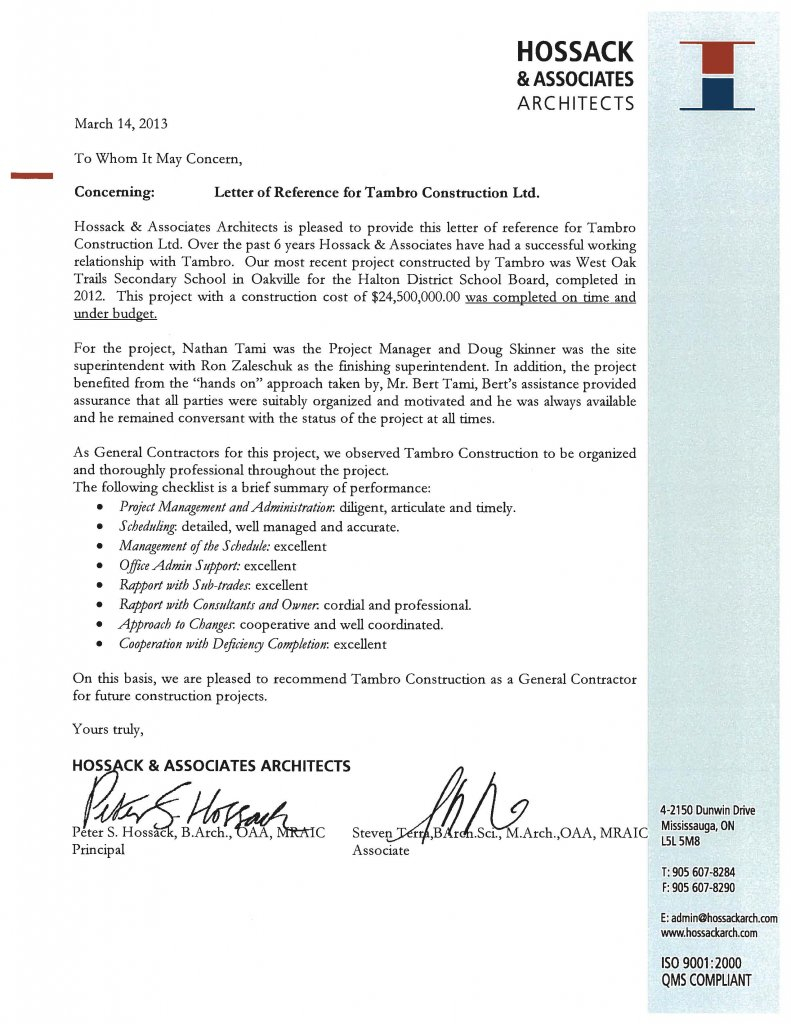 Reference Letters Tambro Construction Ltd inside sizing 791 X 1024