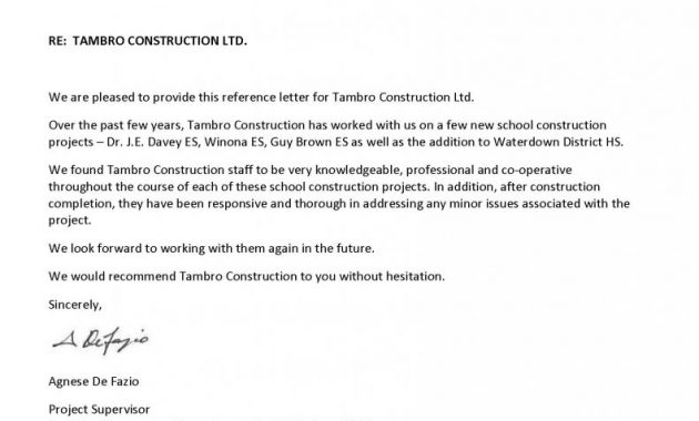 Reference Letters Tambro Construction Ltd regarding proportions 791 X 1024