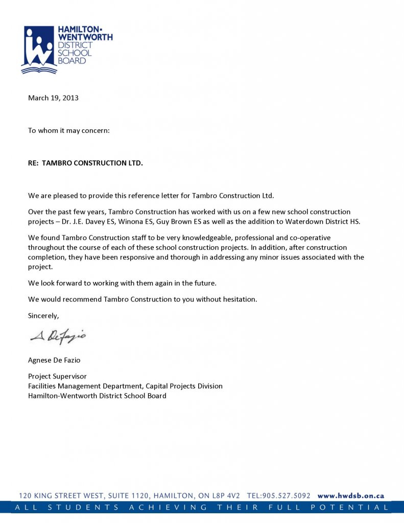 Reference Letters Tambro Construction Ltd regarding proportions 791 X 1024