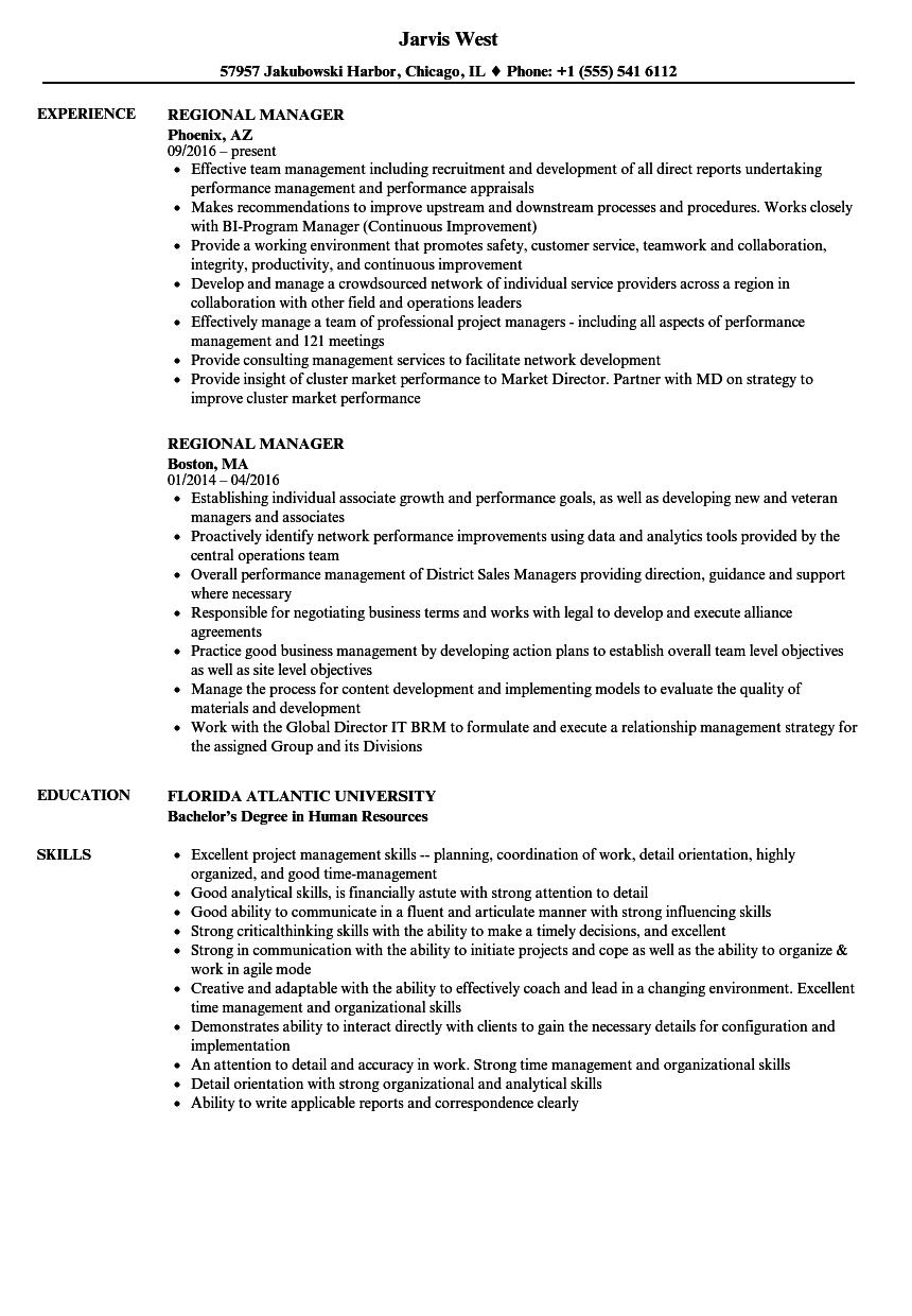 Regional Manager Resume Samples Velvet Jobs in sizing 860 X 1240