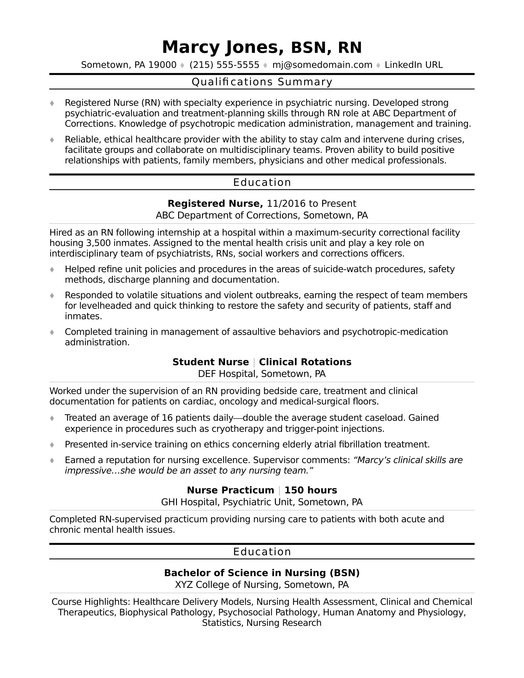 Registered Nurse Rn Resume Sample Monster within size 1700 X 2200