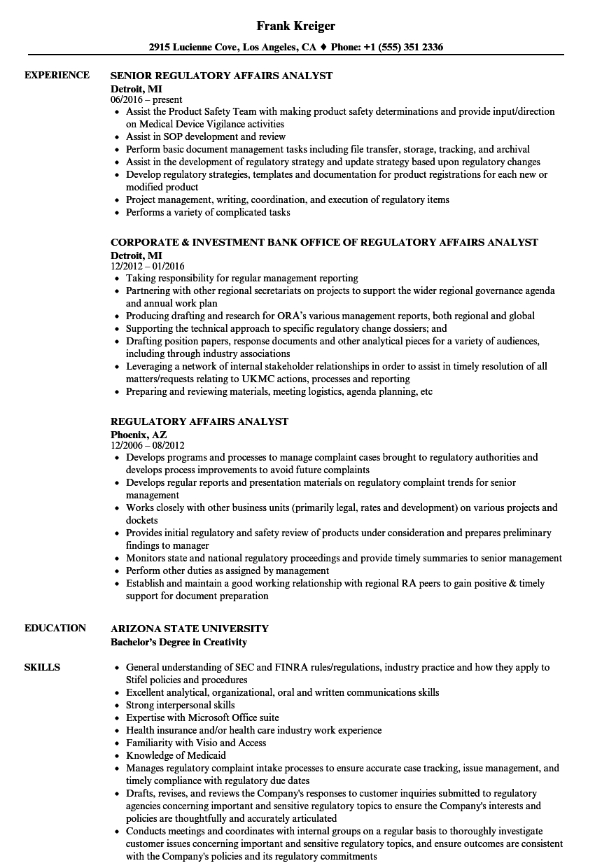 Regulatory Affairs Analyst Resume Samples Velvet Jobs within sizing 860 X 1240