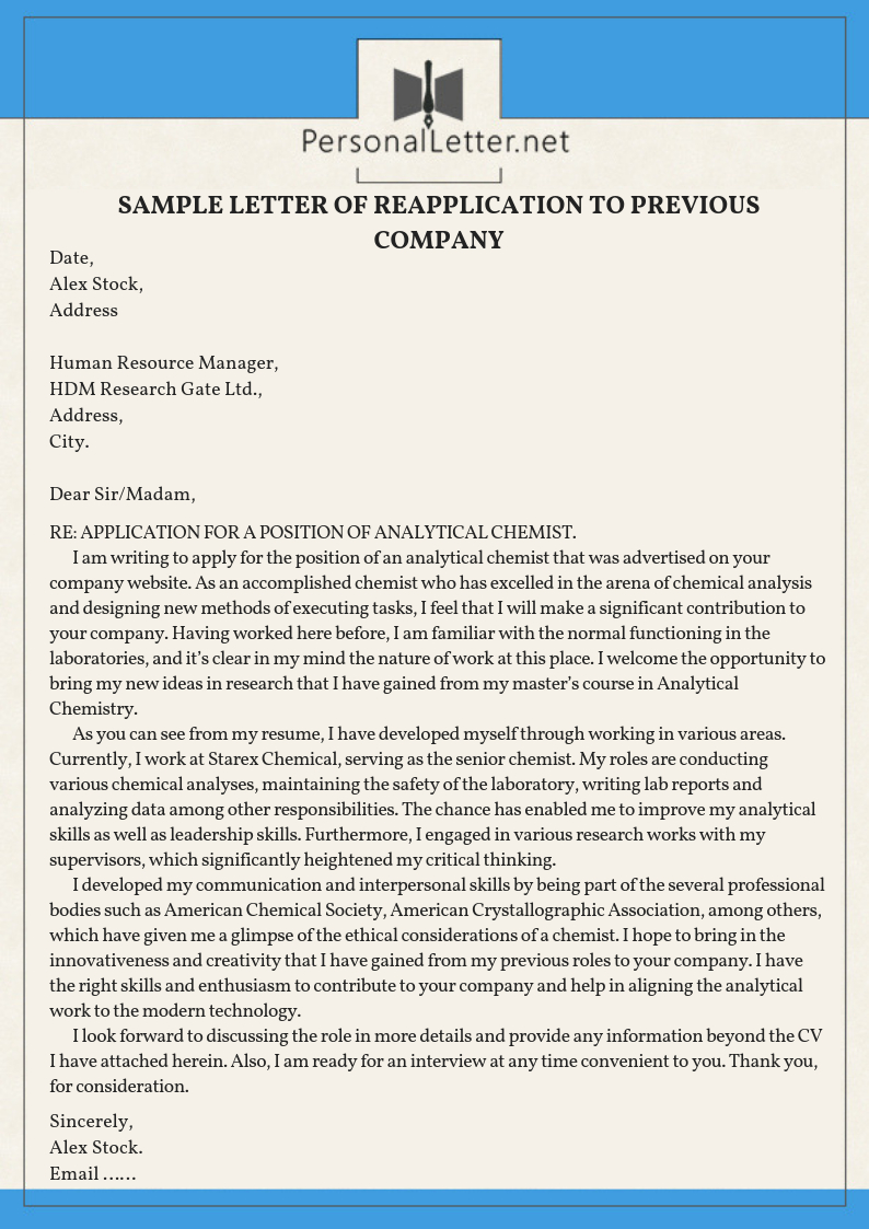 Rehire Letter To Employer Reapplication Letter Samples with regard to sizing 794 X 1123