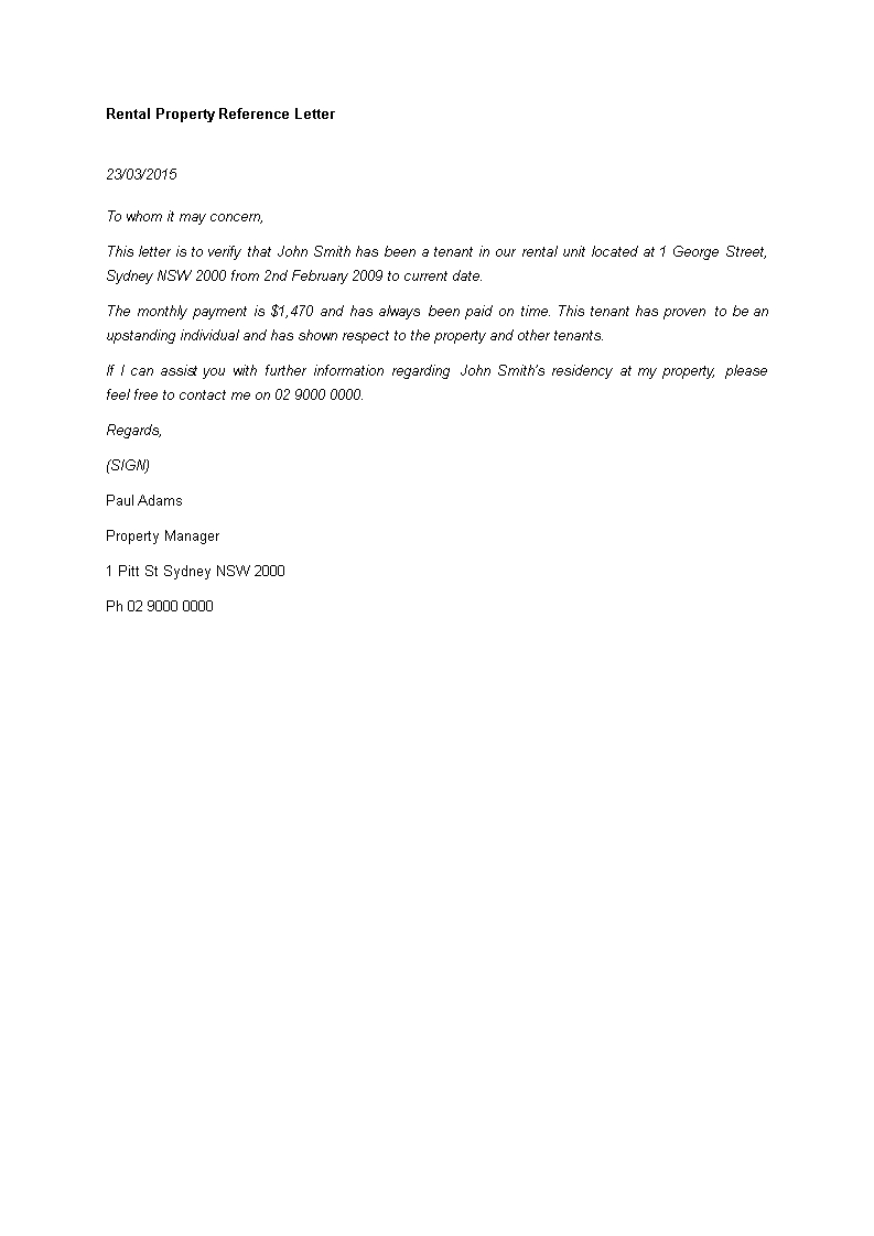 Rental Property Reference Letter Templates At with proportions 793 X 1122