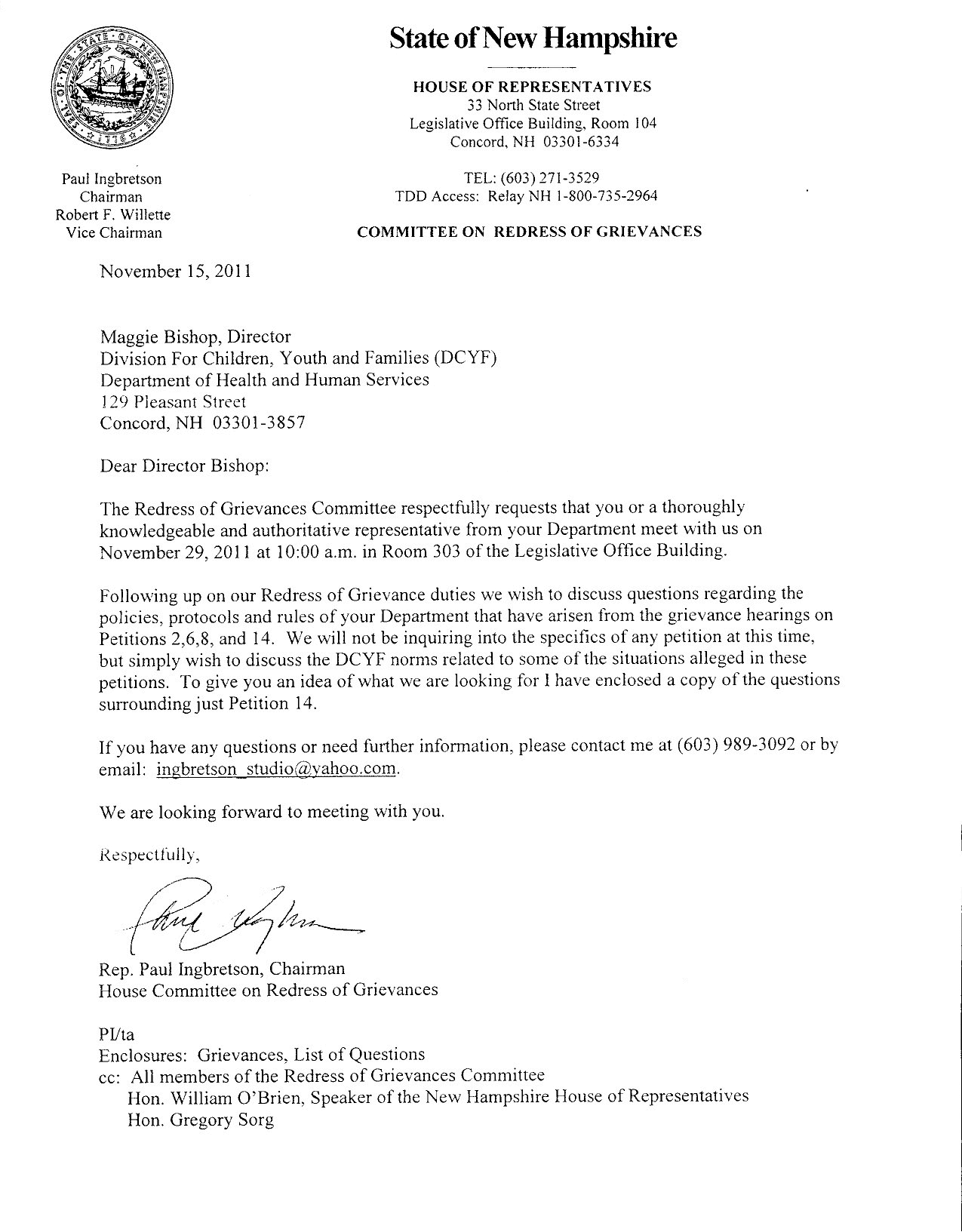 Rep Paul Ingbretsons November 15 2011 Letter To Dcyf inside sizing 1275 X 1633