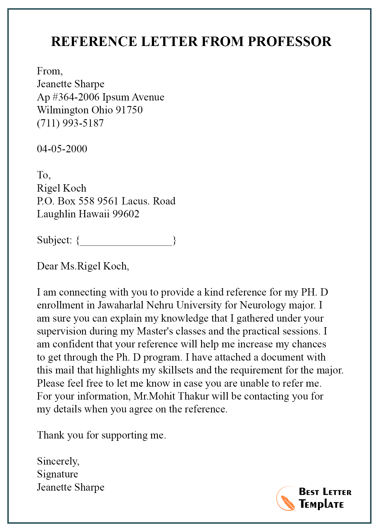 Sample Letter Of Recommendation Request From A Professor Invitation   Request For Reference Letter From Professor Sample Best Within Size 1300 X 1806 