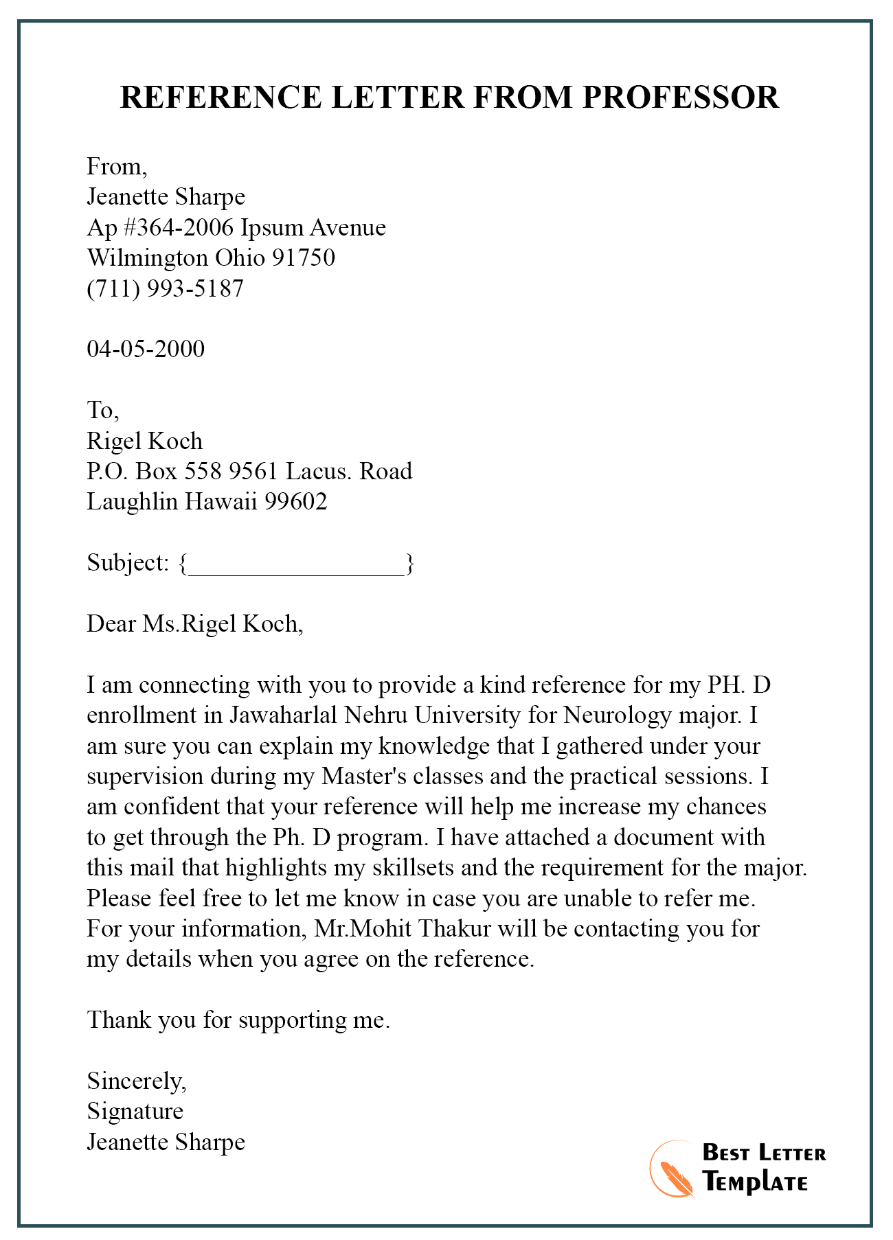 Request For Reference Letter From Professor Sample Best within sizing 1300 X 1806