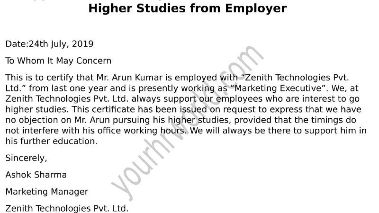 Request Latter Of Noc Format For Higher Studies From Employer regarding sizing 1280 X 720