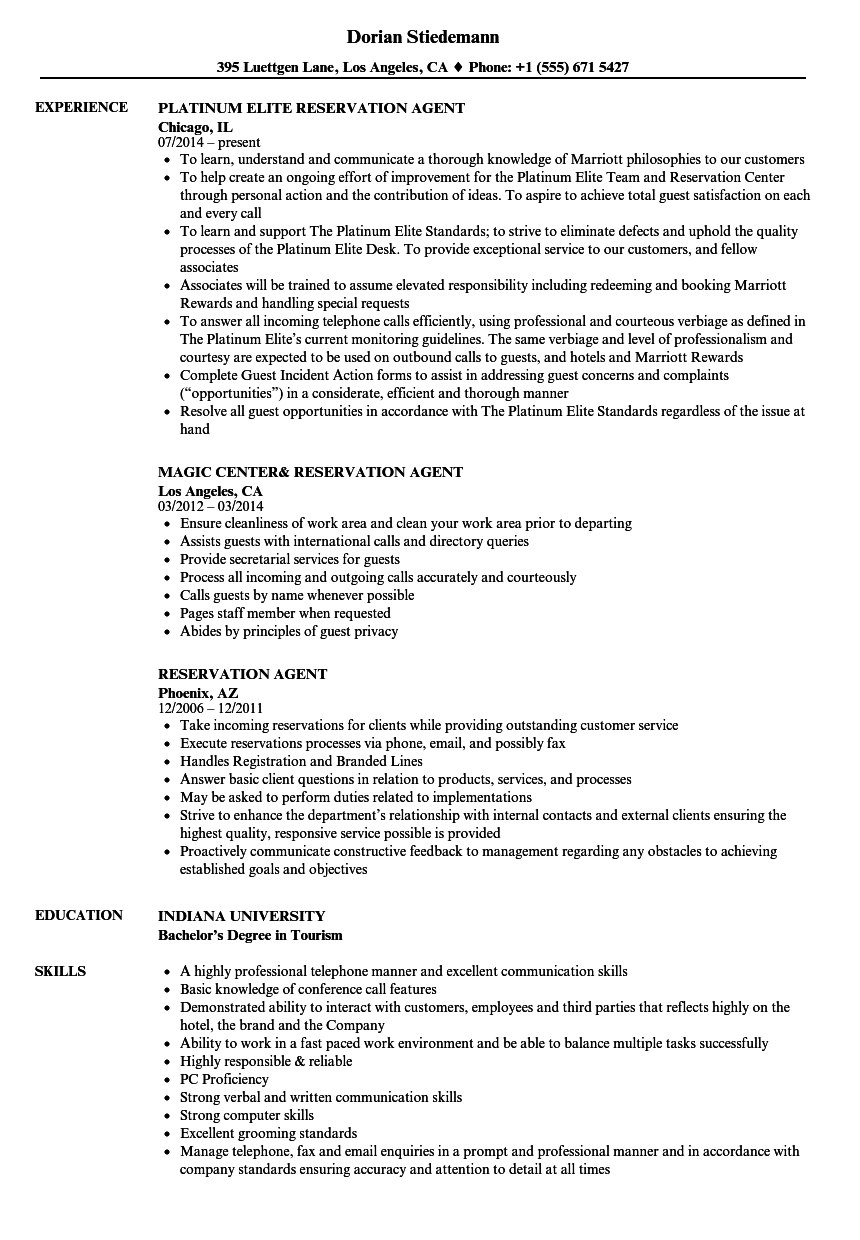 Reservation Agent Resume Samples Velvet Jobs inside measurements 860 X 1240