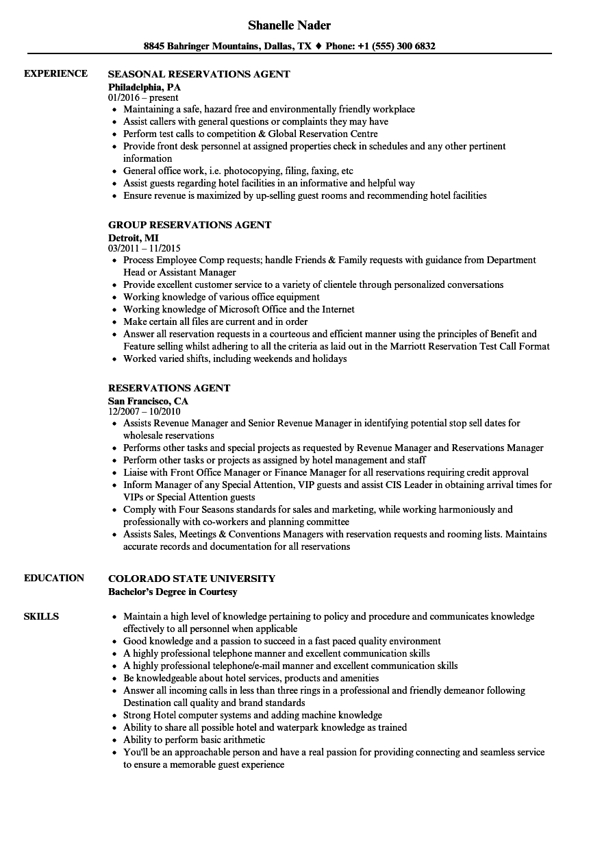 Reservations Agent Resume Samples Velvet Jobs within measurements 860 X 1240