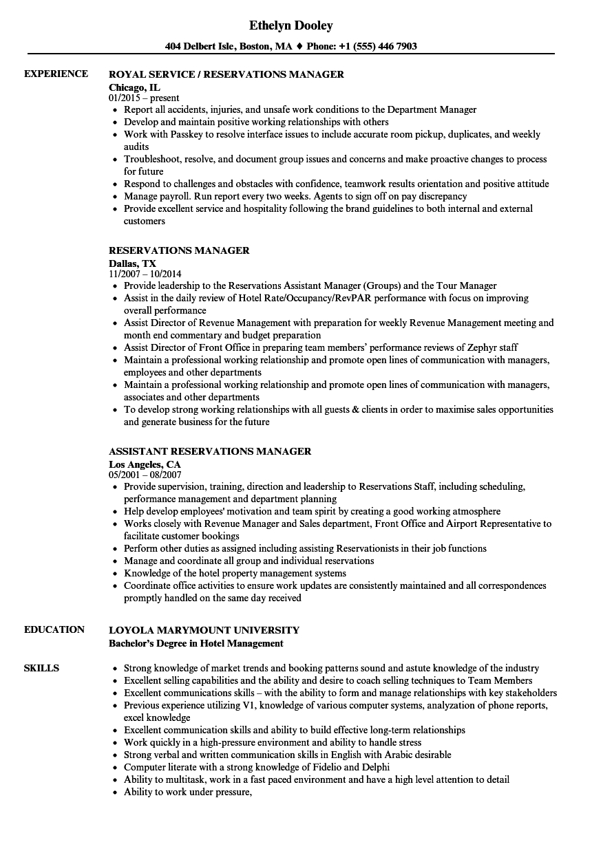 Reservations Manager Resume Samples Velvet Jobs inside dimensions 860 X 1240