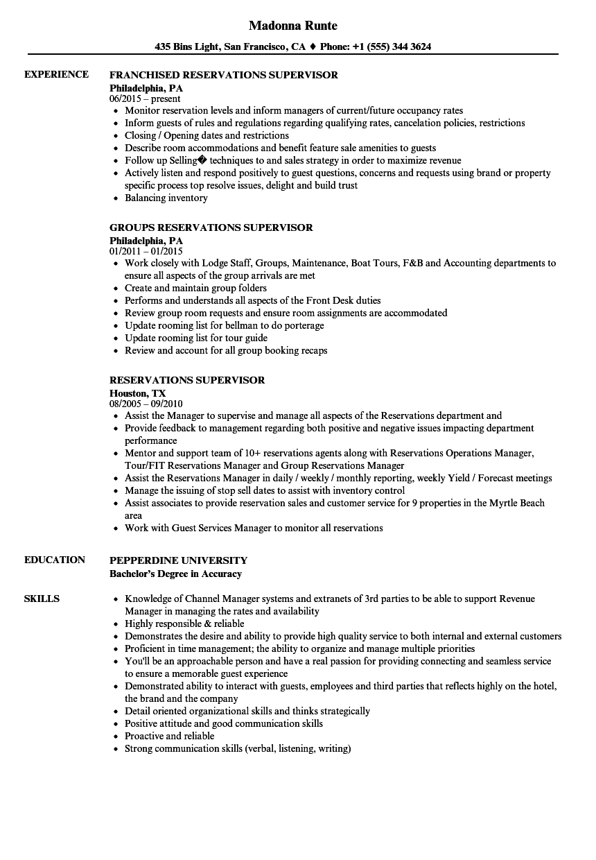 Reservations Supervisor Resume Samples Velvet Jobs intended for proportions 860 X 1240