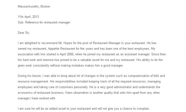 Restaurant Manager Reference Letter Template Templates At in dimensions 793 X 1122