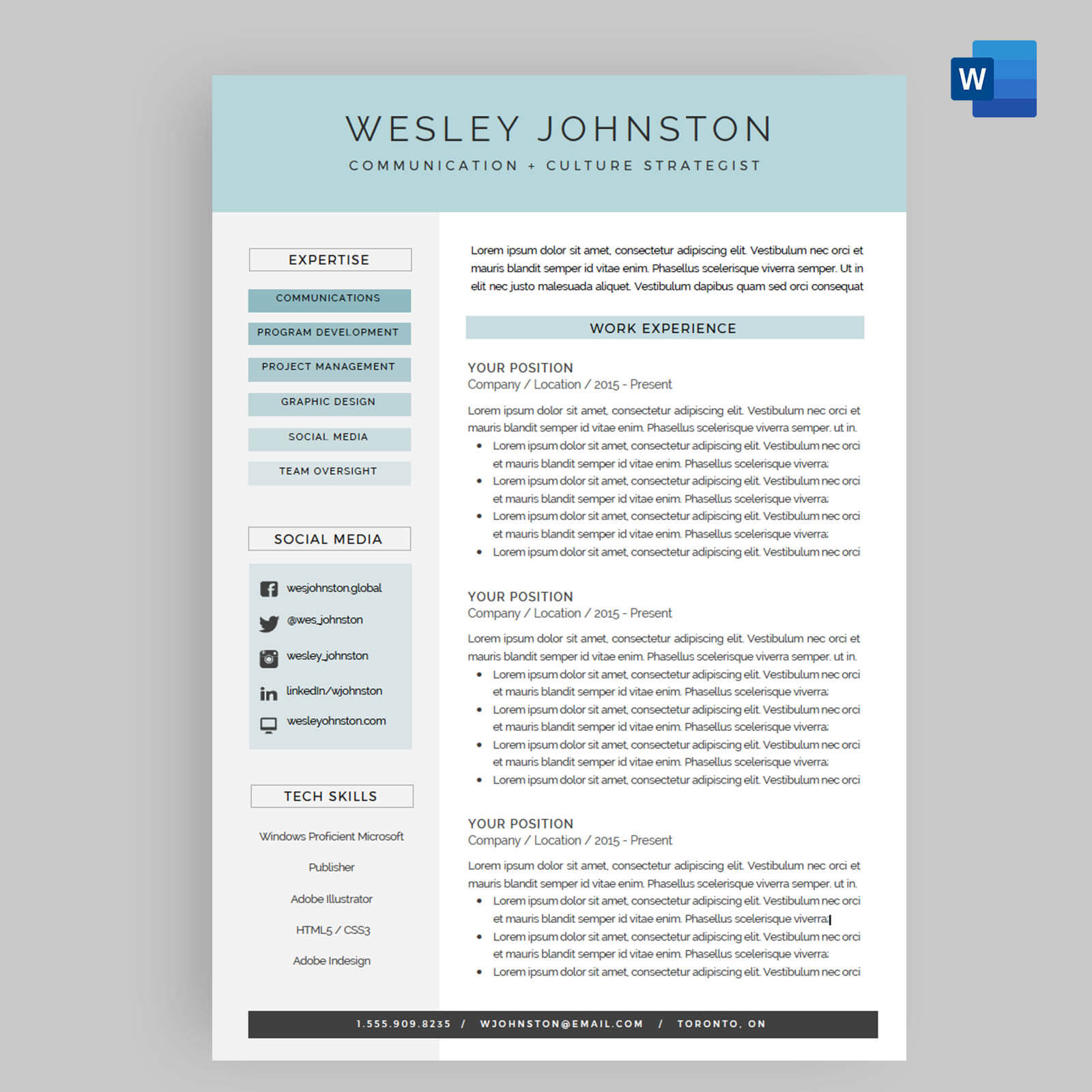 Resume Cv Template Package For Microsoft Word The Wesley intended for dimensions 1600 X 1600