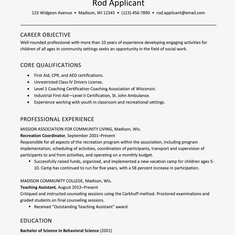 Resume Example For Childcare Social Services Worker intended for sizing 1000 X 1000