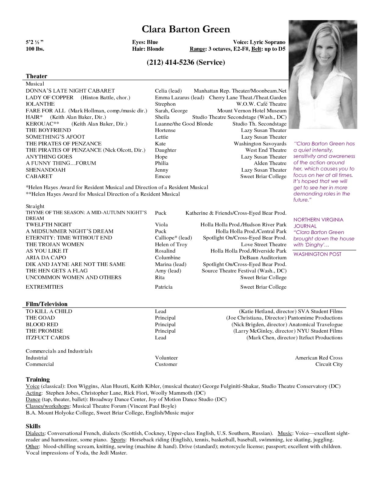 Resume Example Good Acting With Simple And Nice Within regarding proportions 1275 X 1650