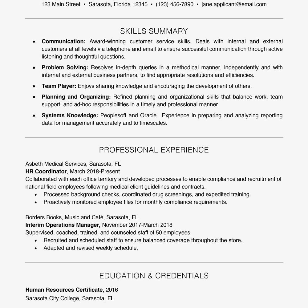 Resume Example With A Key Skills Section in size 1000 X 1000