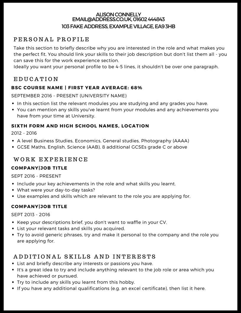 Resume Examples Cv Template Uk Student Resume Examples pertaining to measurements 816 X 1056