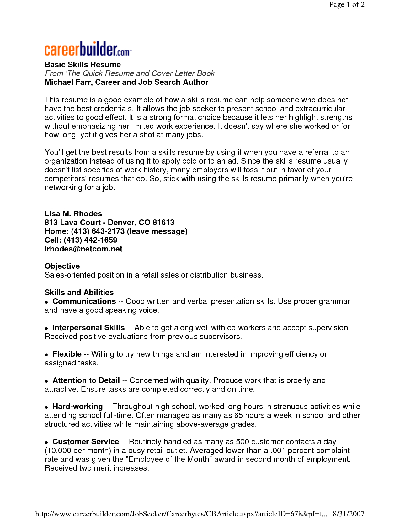 Resume Examples Key Skills Resume Skills Basic Resume intended for measurements 1275 X 1650