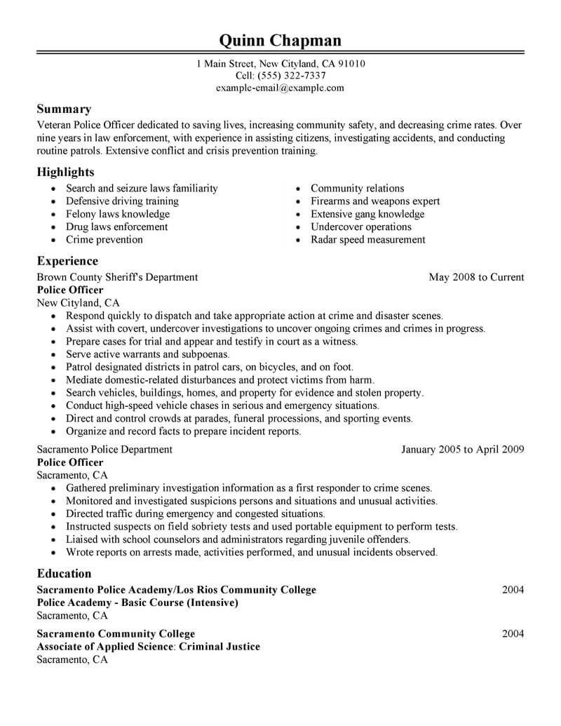 Resume Examples Law Enforcement Police Officer Resume pertaining to proportions 800 X 1035