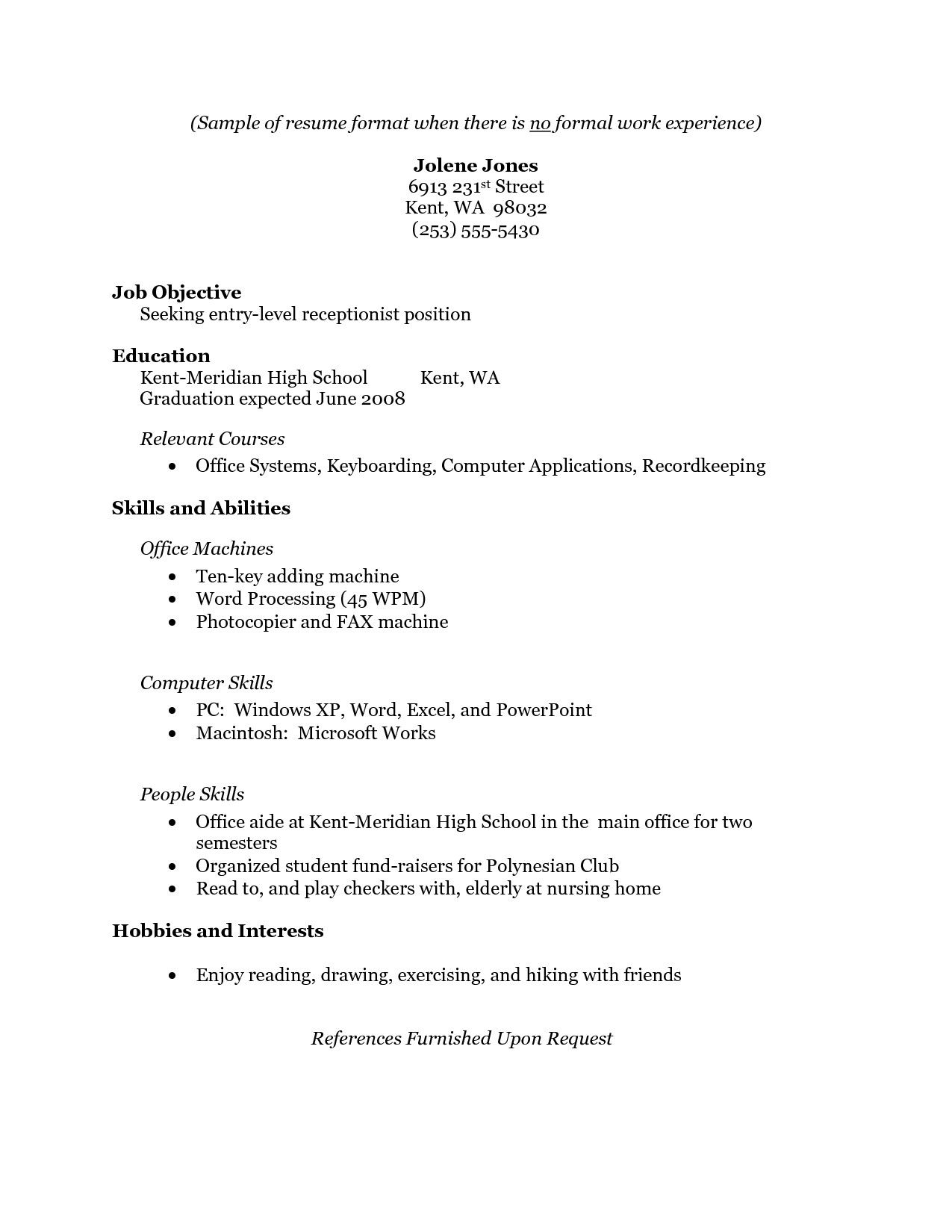 Resume Examples Little Work Experience First Job Resume regarding size 1275 X 1650