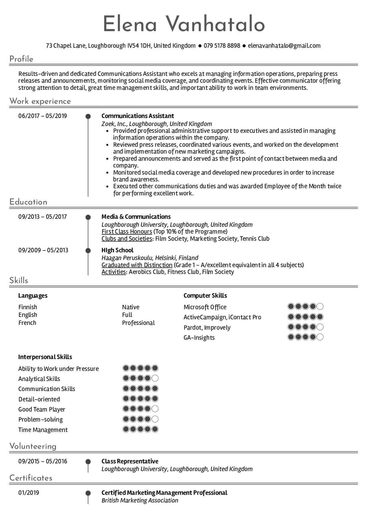 Resume Examples Real People Communications Assistant with regard to proportions 1240 X 1754