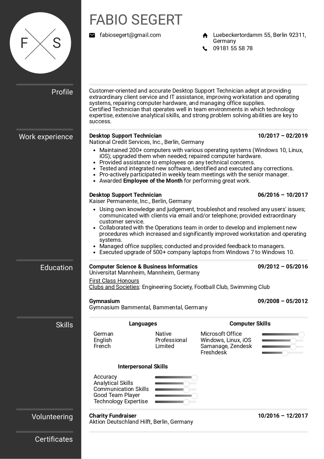 Resume Examples Real People Desktop Support Technician for measurements 1240 X 1754