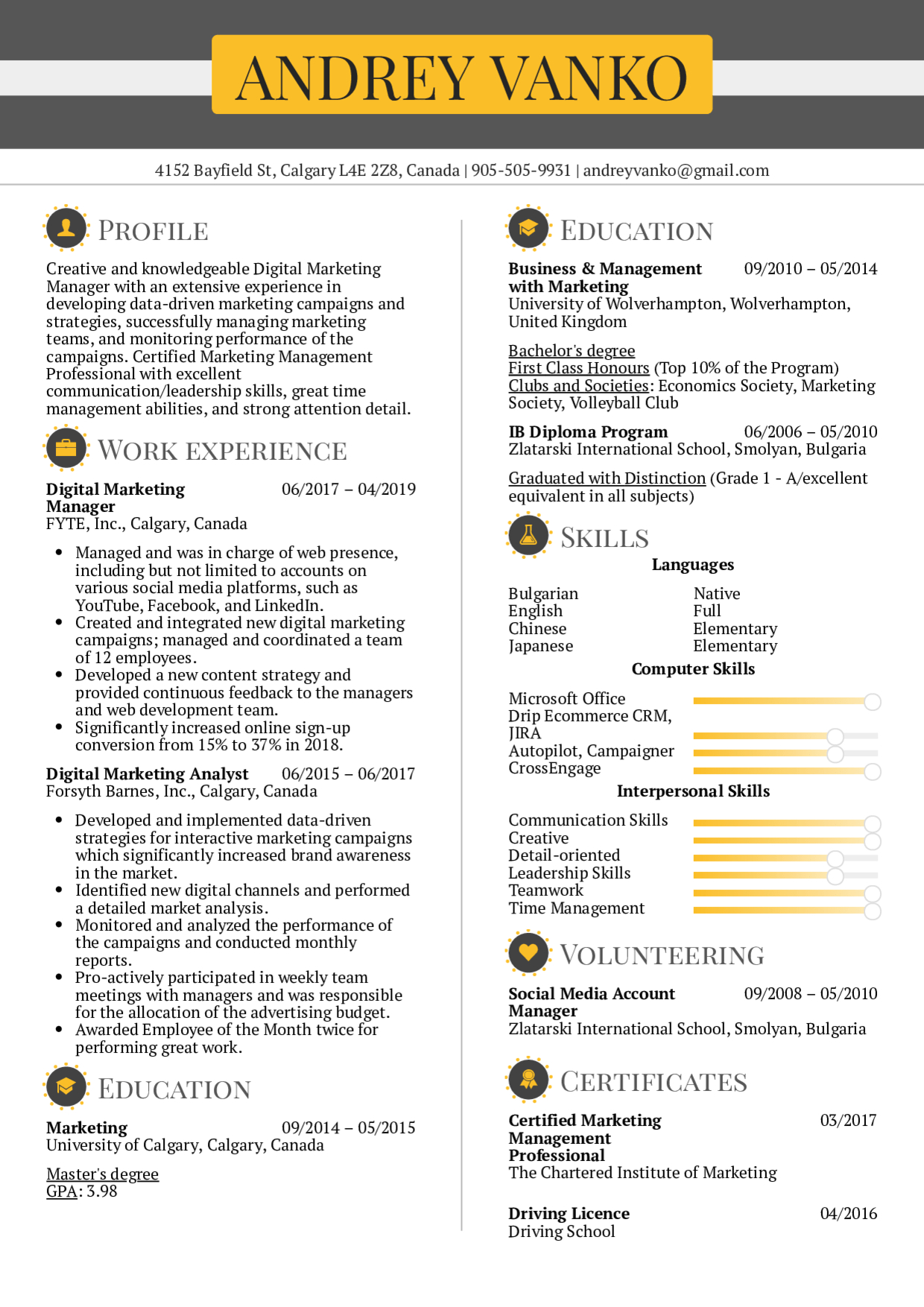 Resume Examples Real People Digital Marketing Manager intended for size 1240 X 1754