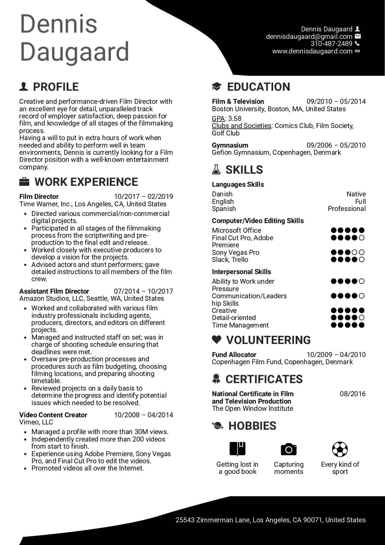 Resume Examples Real People Film Director Resume for proportions 1240 X 1754
