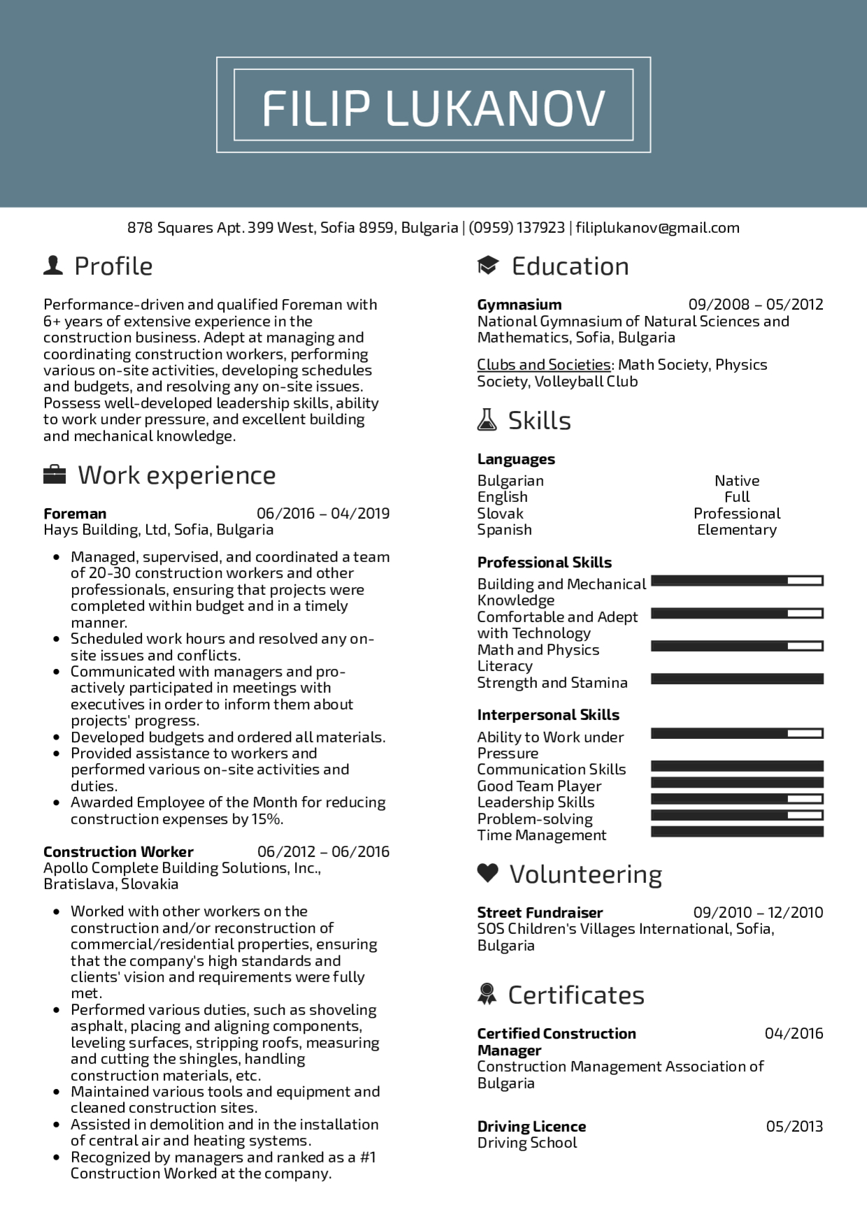 Resume Examples Real People Foreman Resume Sample with regard to measurements 1240 X 1754