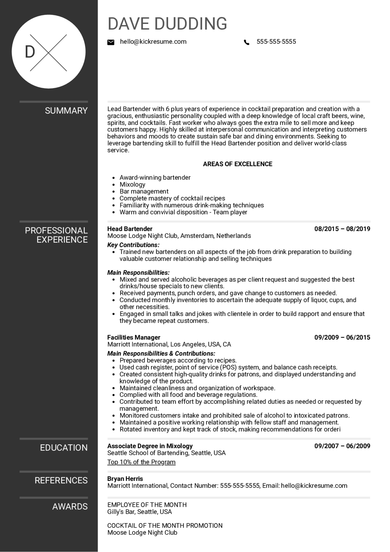 Resume Examples Real People Head Bartender Resume regarding proportions 1240 X 1754