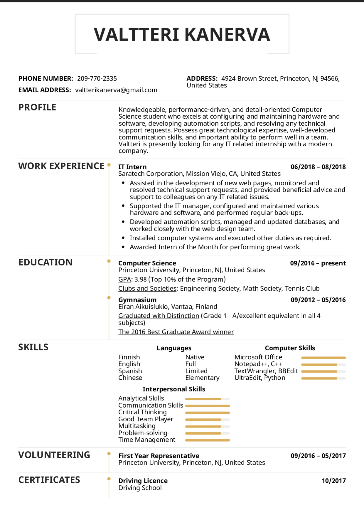 Resume Examples Real People It Intern Resume Template for dimensions 1240 X 1754