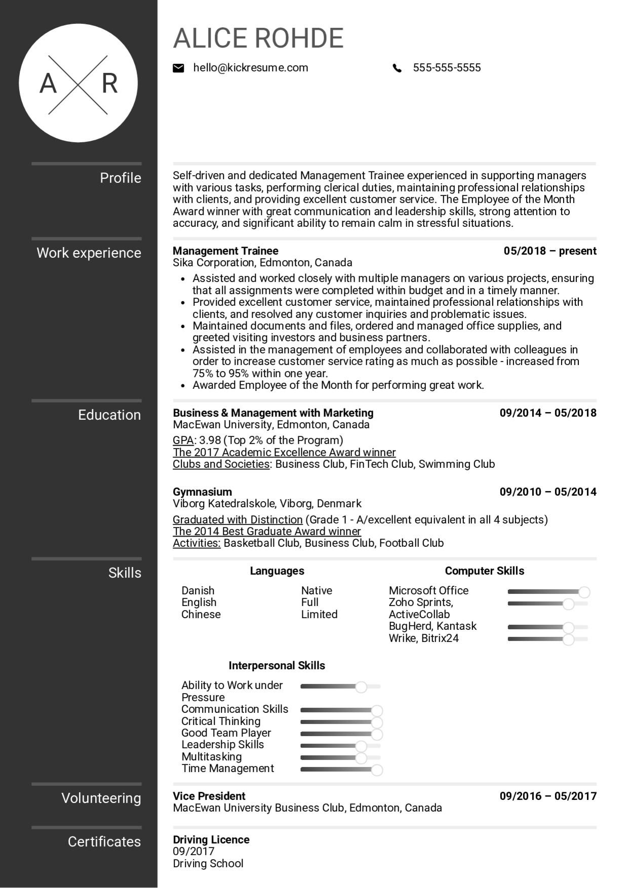 Resume Examples Real People Management Trainee Resume regarding proportions 1240 X 1754