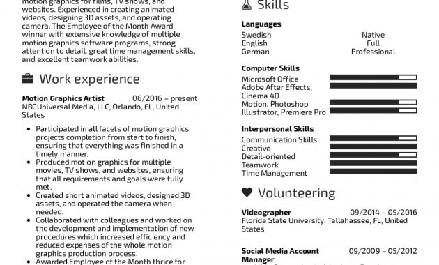 Resume Examples Real People Motion Graphics Artist pertaining to proportions 1240 X 1754