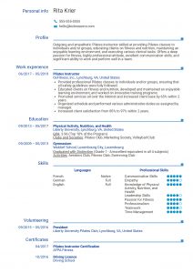 Resume Examples Real People Pilates Instructor Resume regarding proportions 1240 X 1754