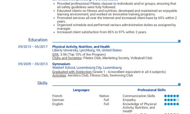 Resume Examples Real People Pilates Instructor Resume regarding proportions 1240 X 1754