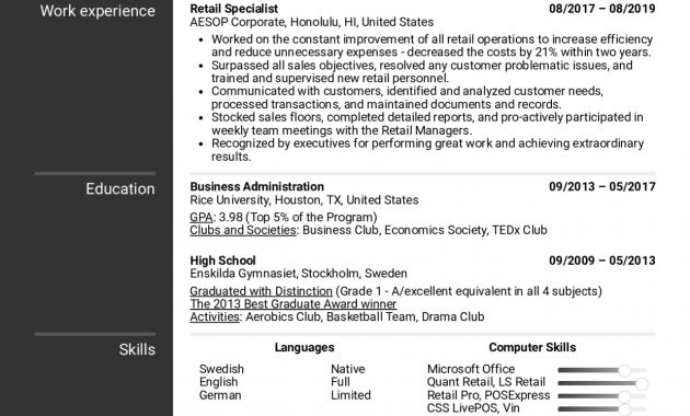 Resume Examples Real People Retail Specialist Resume regarding proportions 1240 X 1754