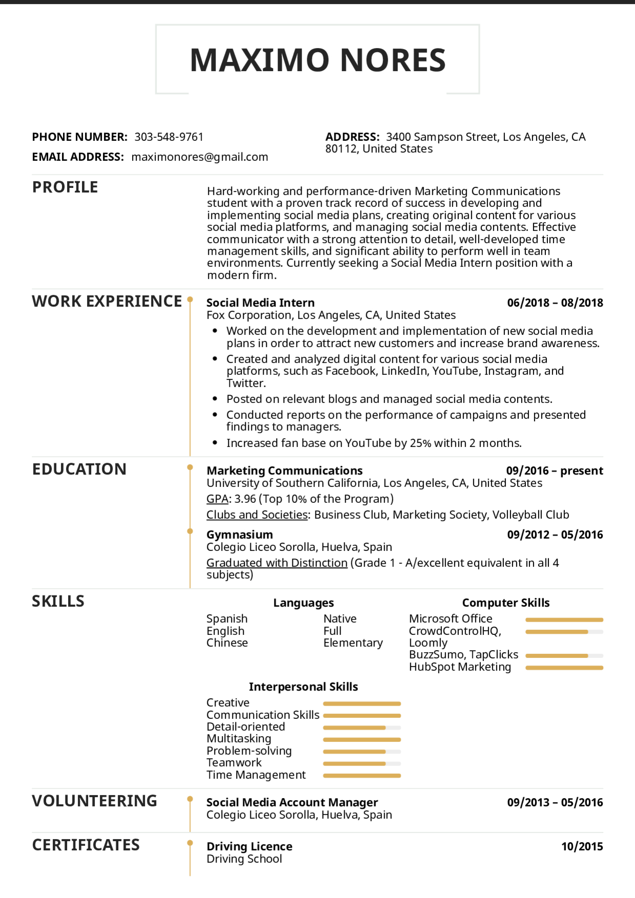 Resume Examples Real People Social Media Intern Resume with regard to proportions 1240 X 1754