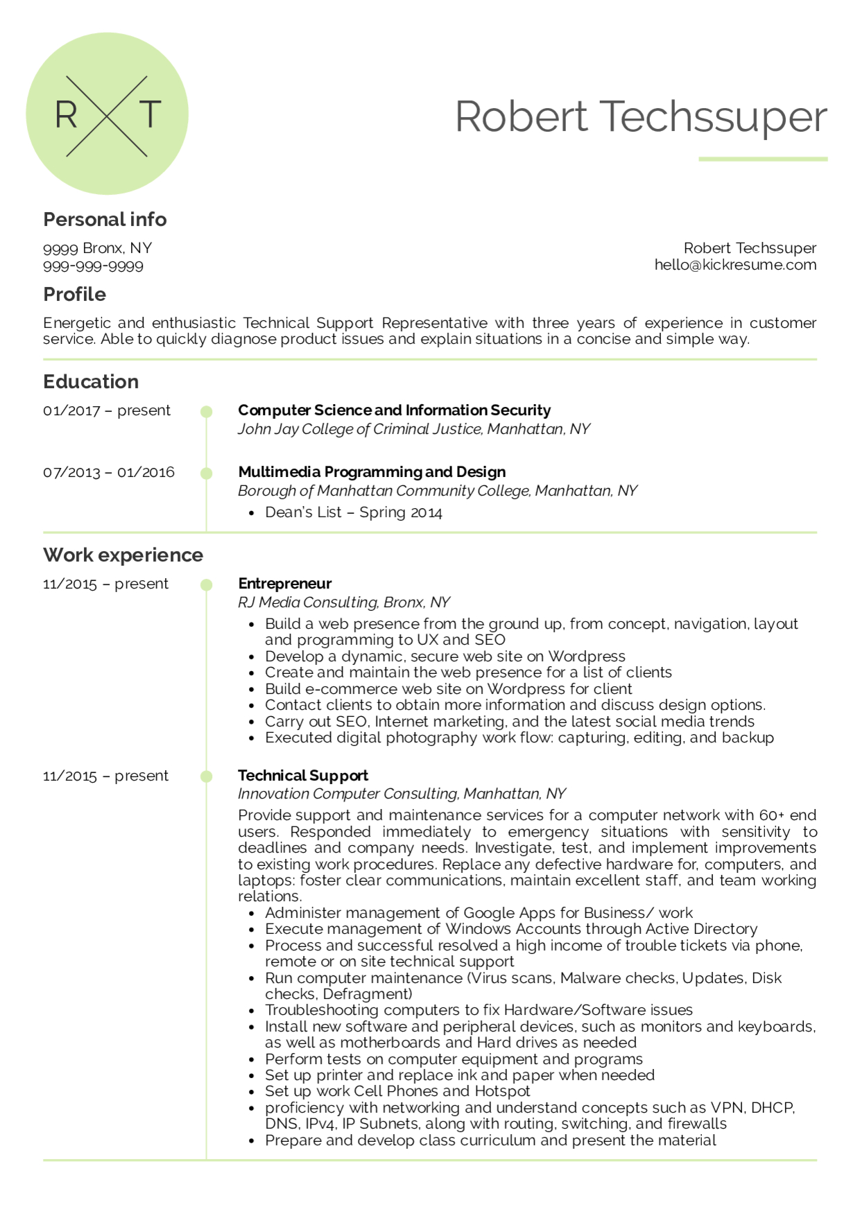 Resume Examples Real People Technical Support in proportions 1240 X 1754