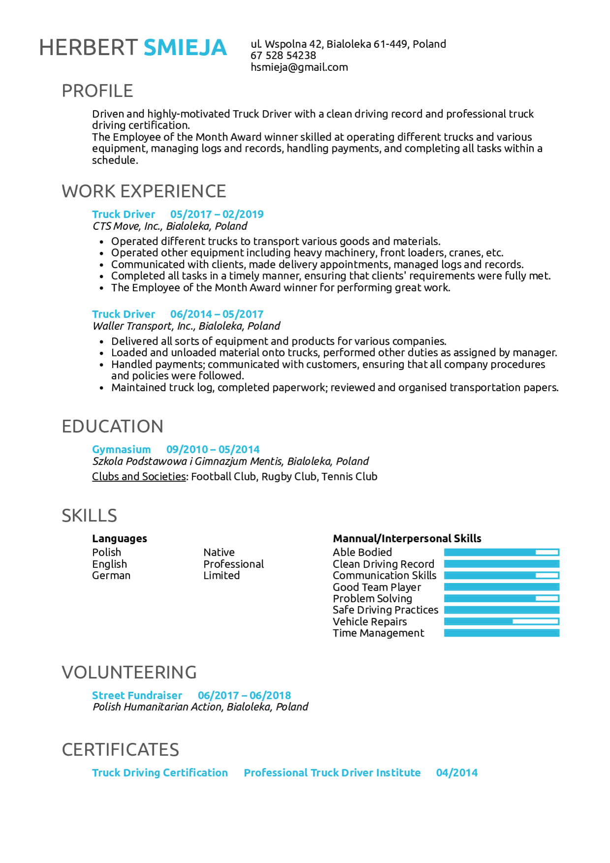 Resume Examples Real People Truck Driver Resume Example inside measurements 1240 X 1754