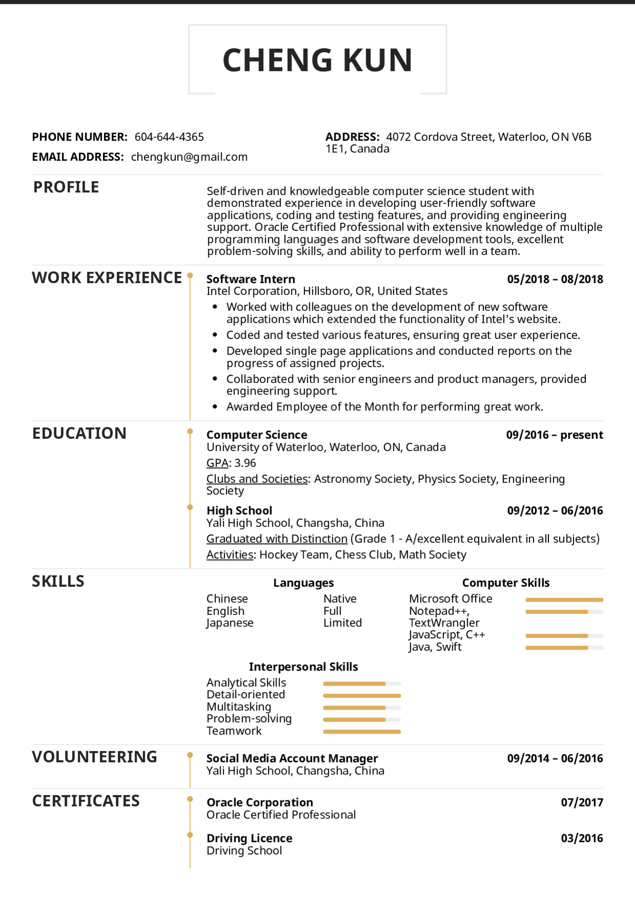 Resume Examples Real People University Student Resume for size 1240 X 1754