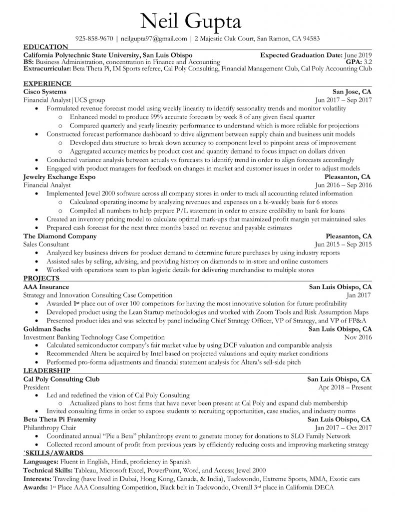 cal poly resume templates