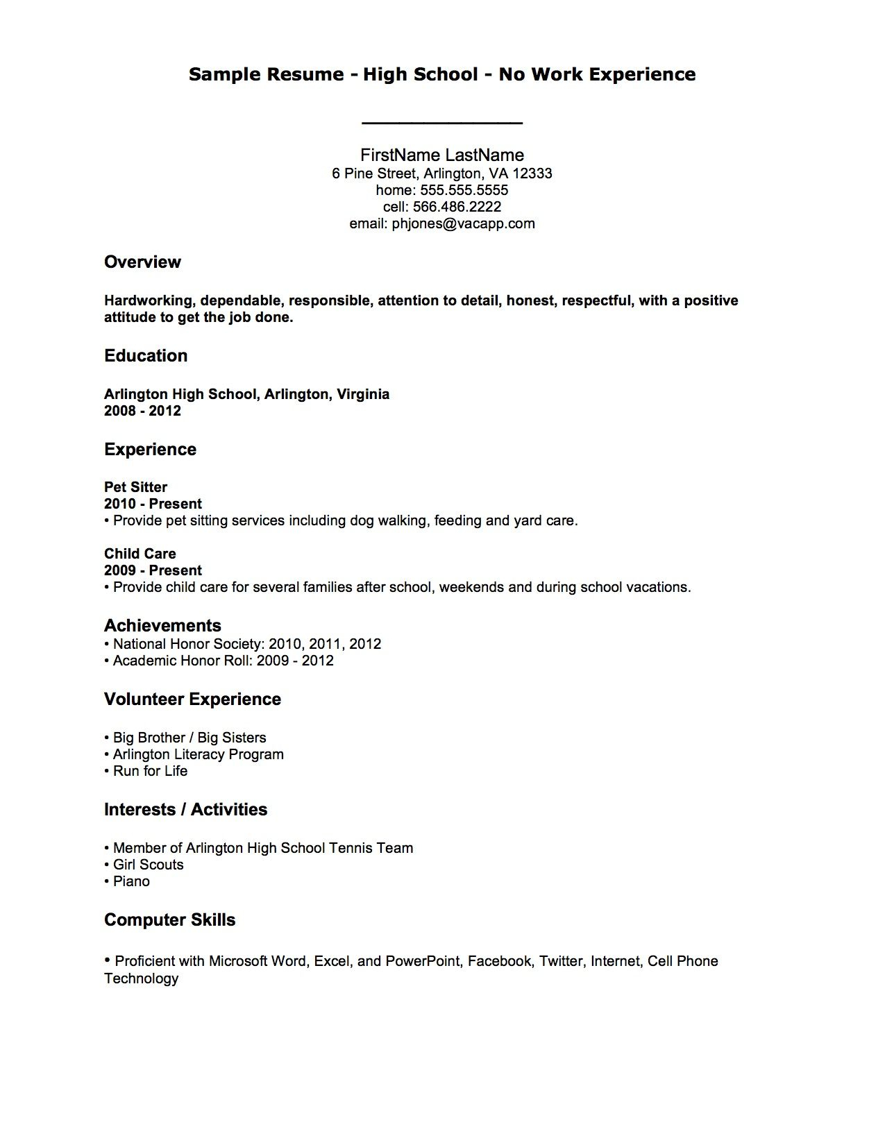 Resume Examples With No Job Experience First Job Resume in sizing 1275 X 1650