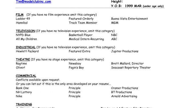 Resume For Child Actor Scope Of Work Template Acting Resume in sizing 1275 X 1650