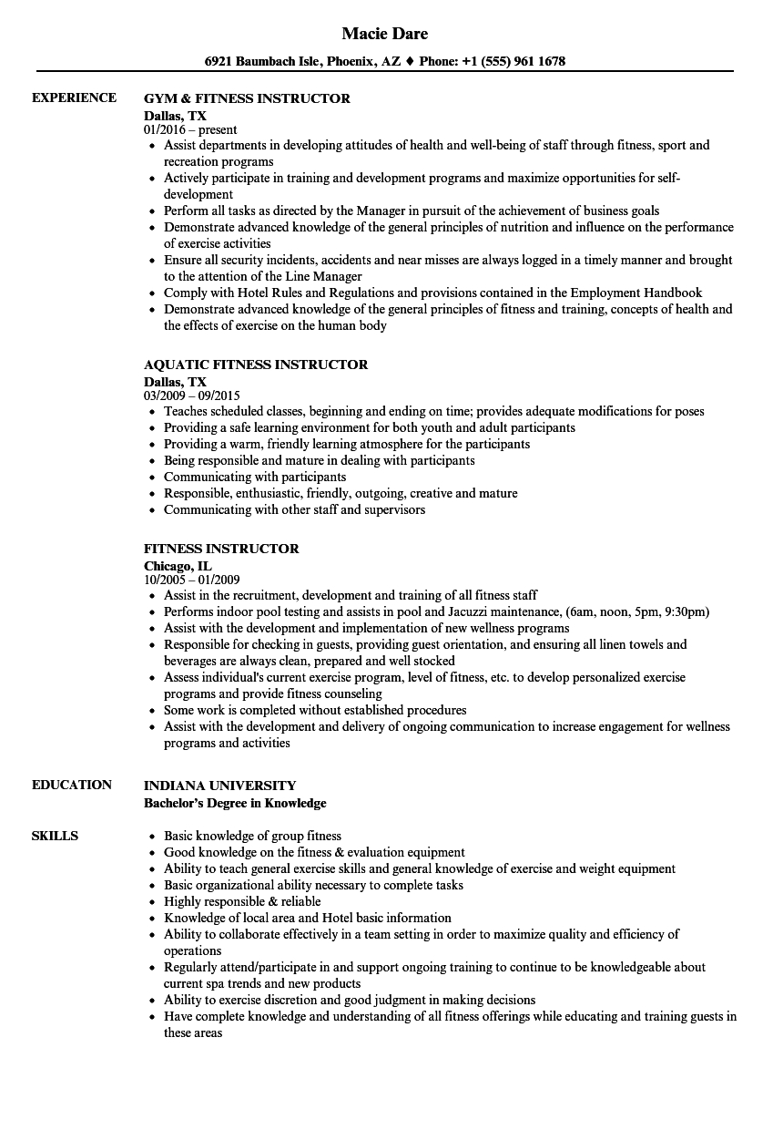 Resume For Gym Instructor Debandje with size 860 X 1240