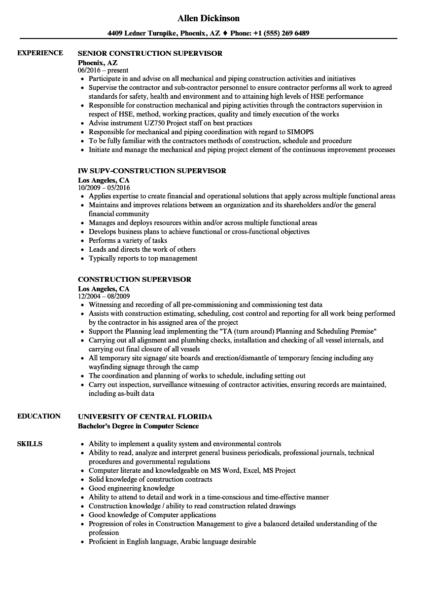 Resume For Supervisor In Construction Debandje with size 860 X 1240