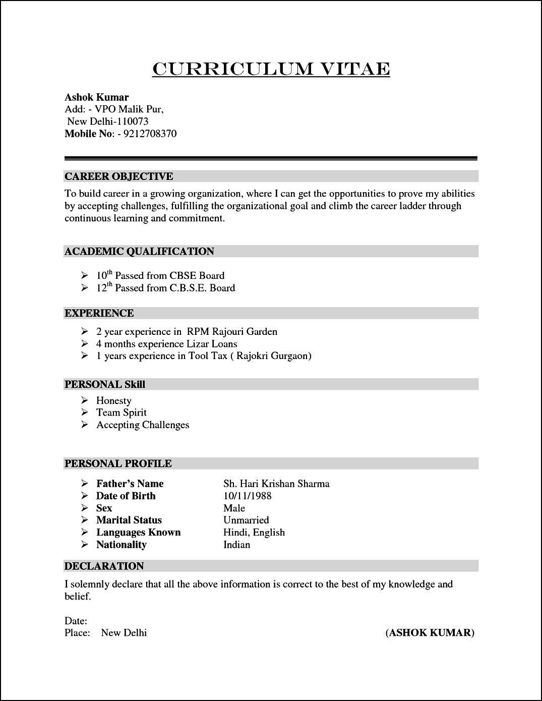 Resume Format For 4 Months Experience Cv Resume Sample for dimensions 1075 X 1390