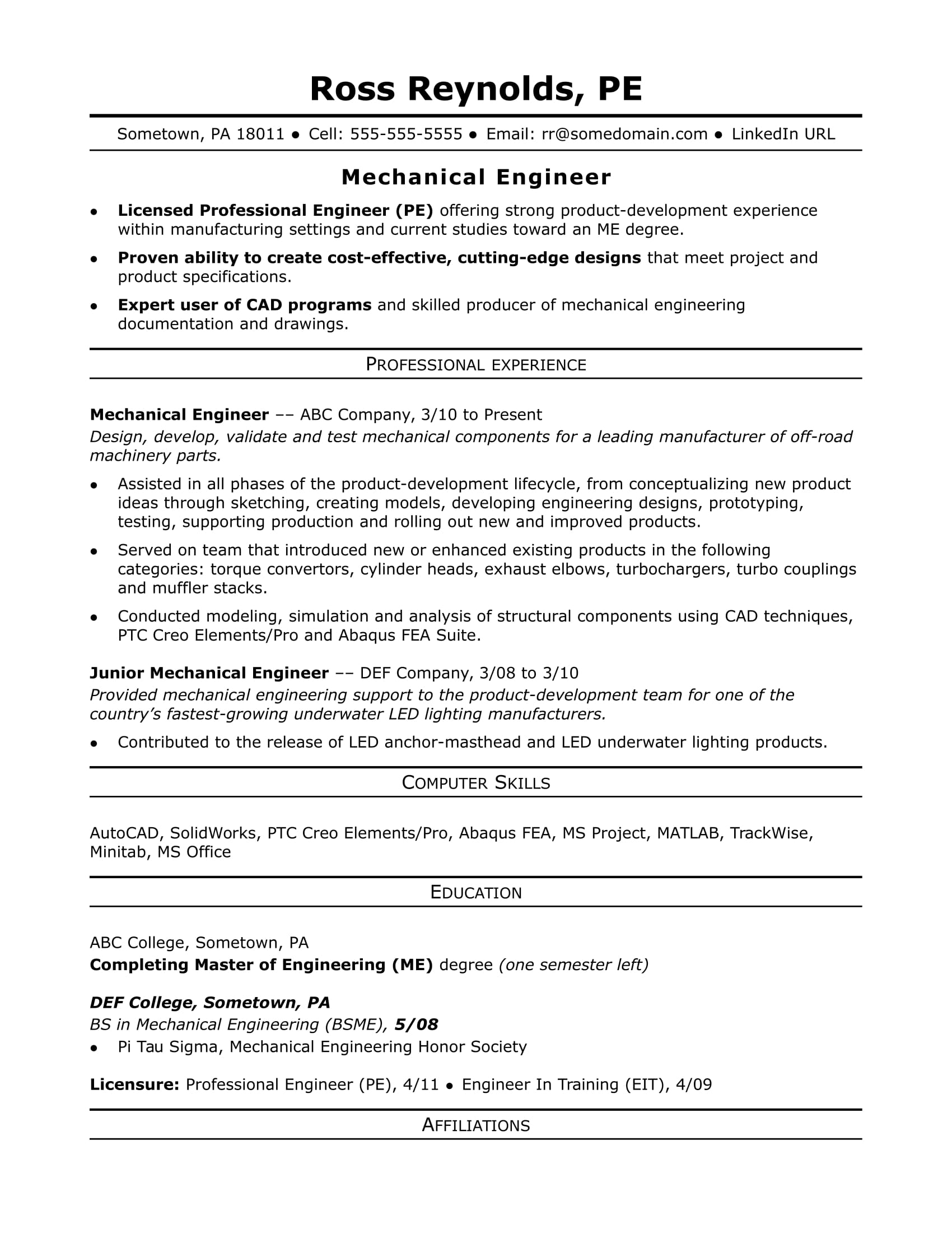 Resume Format For Experienced Engineers Enom regarding proportions 1700 X 2200