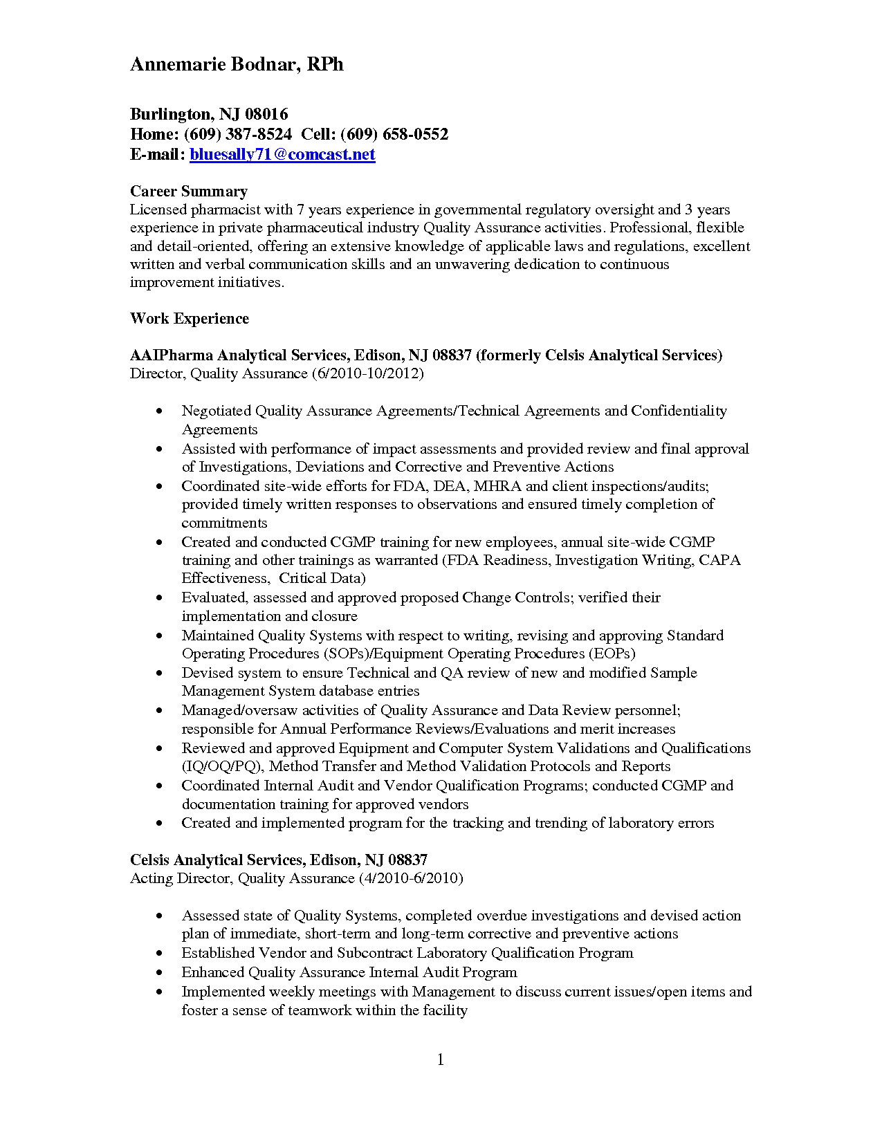 Resume Format Quality Assurance Pharma Resume Examples intended for size 1275 X 1650