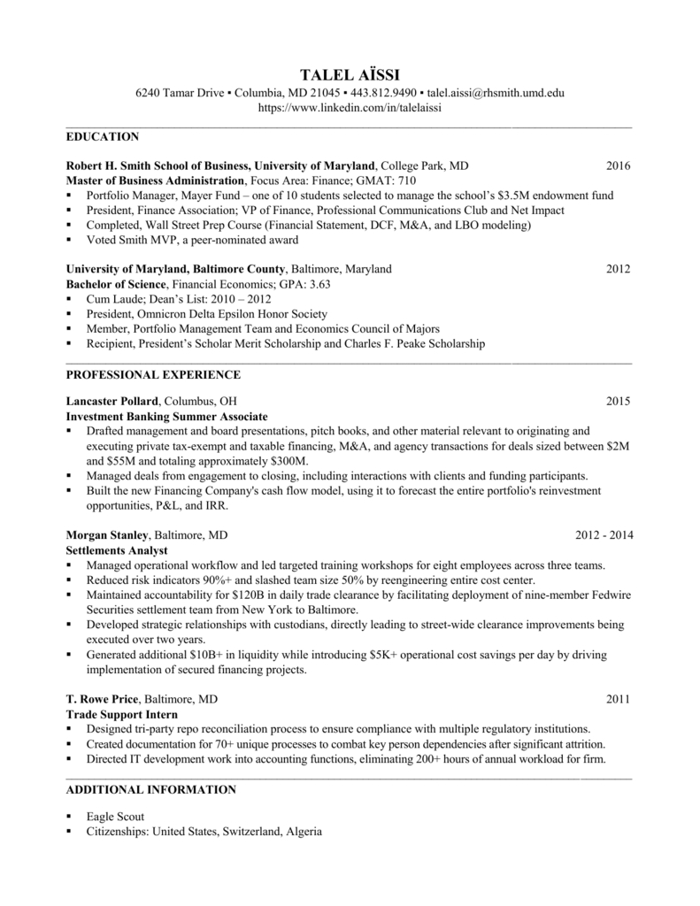 Resume Robert H Smith School Of Business pertaining to proportions 791 X 1024
